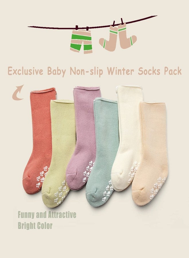 Aisyee Toddler Girls Non Slip Winter Warm Socks with Grips for Baby Girls Non Skid Terry Socks 6 Pack 2-4 Years - Image 2